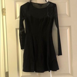 Long mesh sleeve black dress